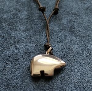 Hematite Bear Pendant Charm Necklace